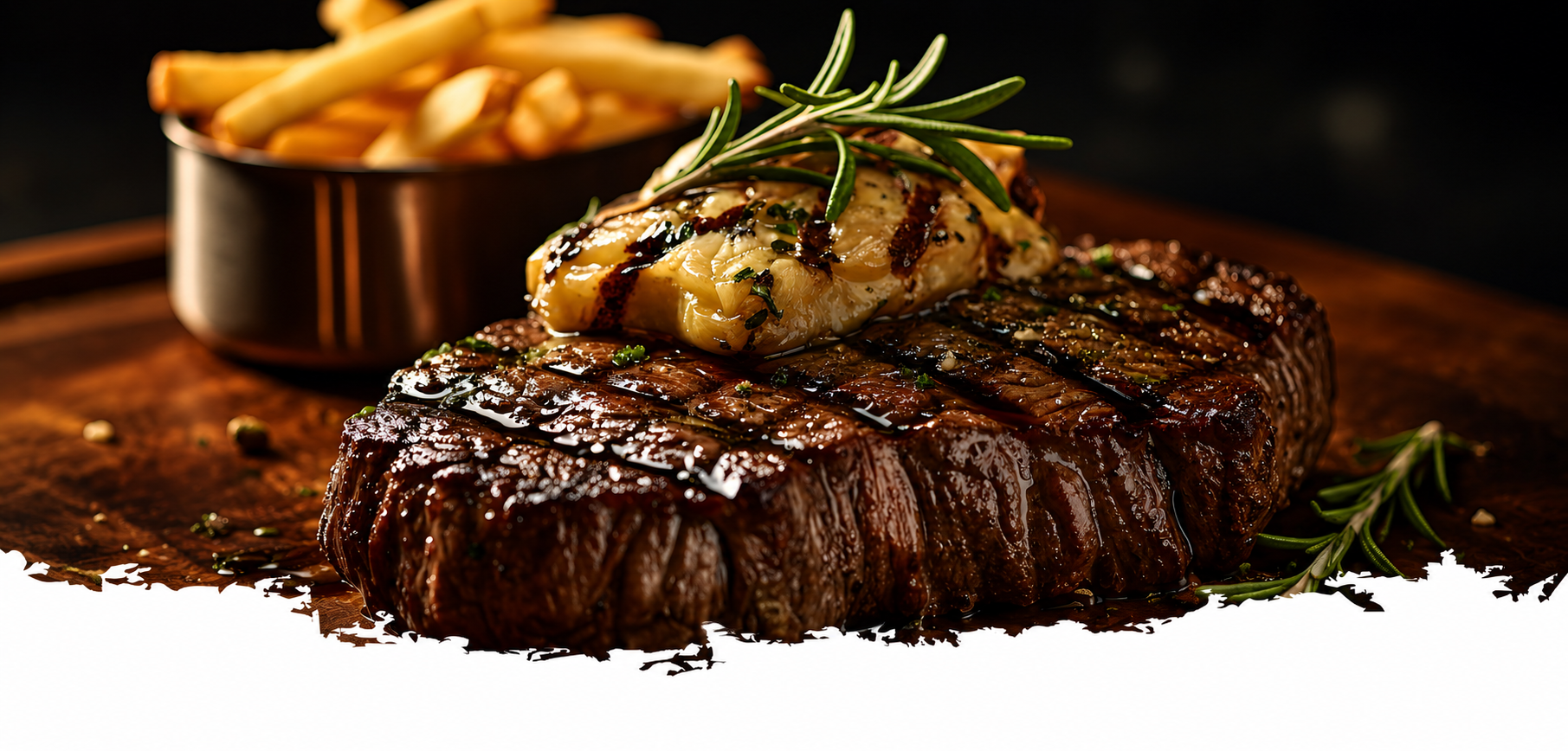 A close view of a Savory Serenade steak presentation